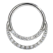 Titanium Segmented Clicker With Cubic Zirconias - Double Rim - Piercing Planet