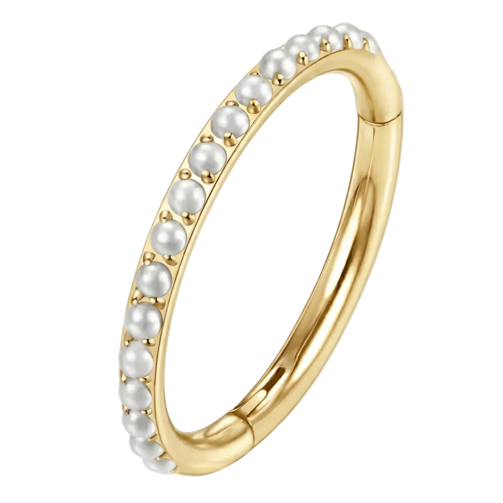 Titanium Segmented Clicker With Pearls - Circle - Piercing Planet