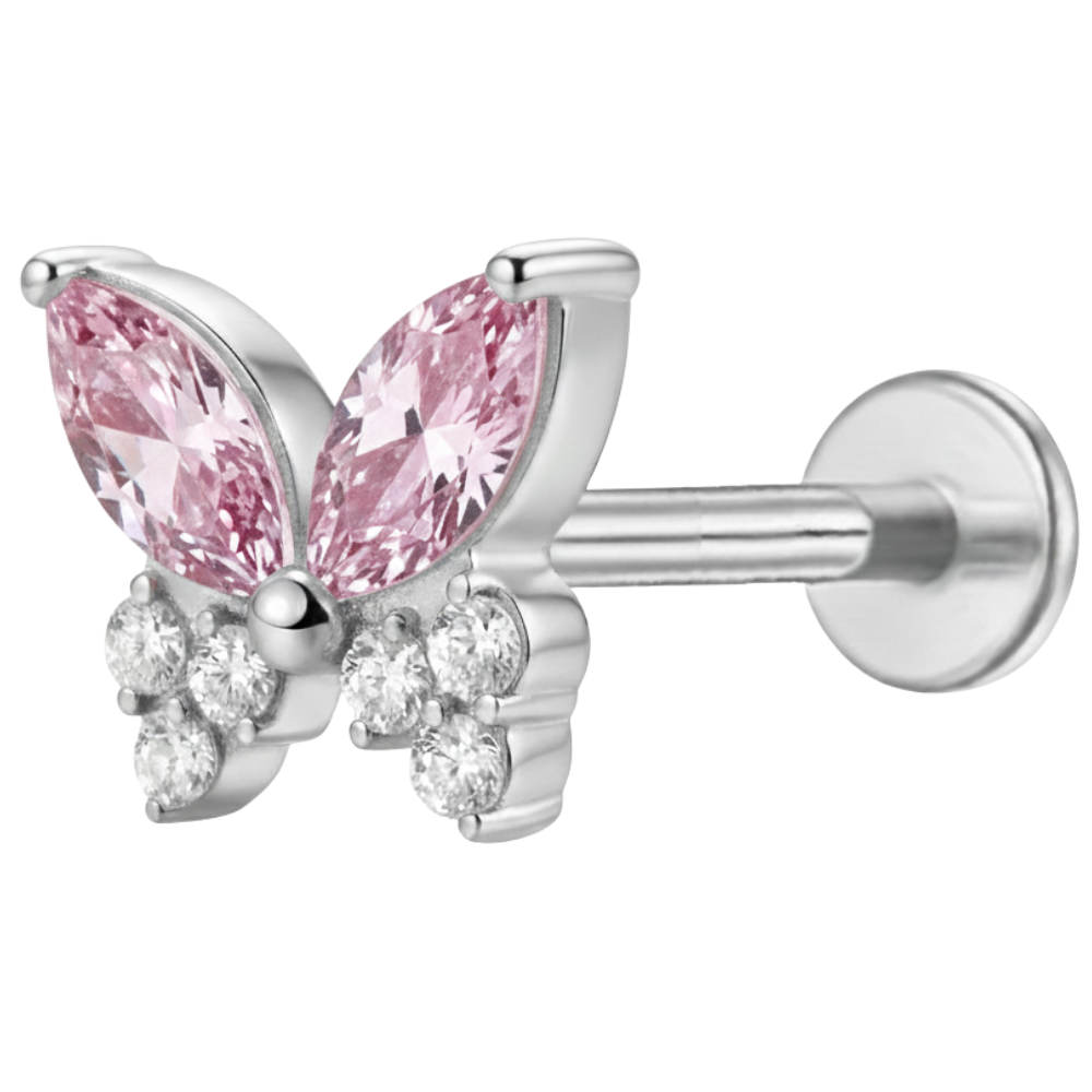 Labret decorativo de titanio - Mariposa con circonita cúbica