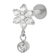 Titanium Decorative Labret - Flower with a Cubic Zirconia Pendant