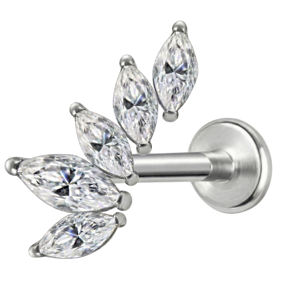 Labret decorativo de titanio - Hoja con circonita cúbica