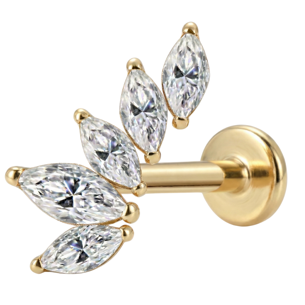 Labret decorativo de titanio - Hoja con circonita cúbica