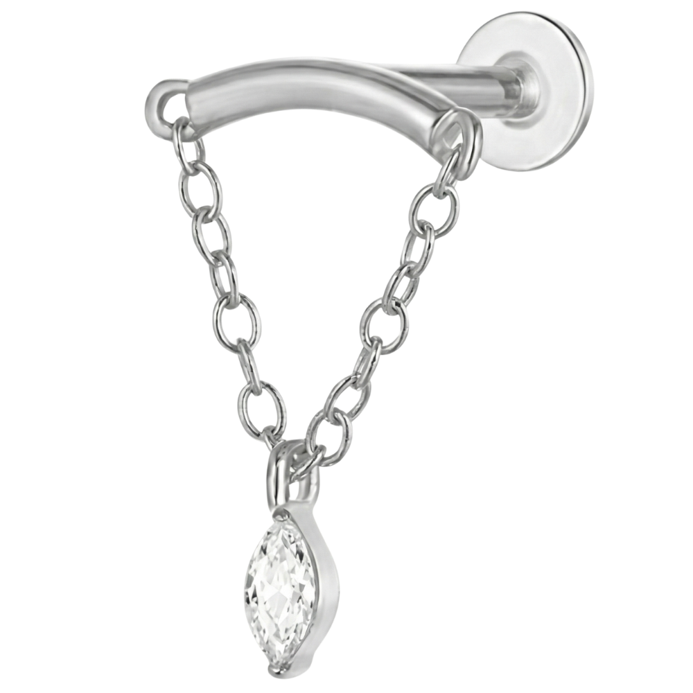 Titanium Decorative Labret - Arch with Chain and Cubic Zirconia