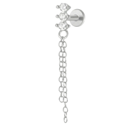 Labret decorativo de titanio - Tres circonitas con cadenas