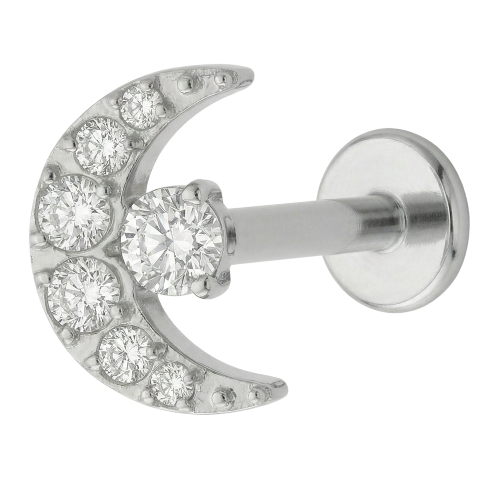 Labret decorativo de titanio - Luna con circonita cúbica