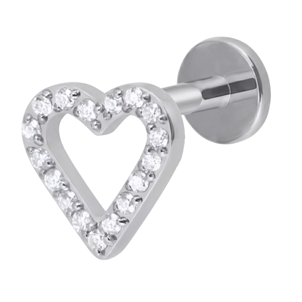 Labret decorativo de titanio - Corazón brillante con circonita cúbica