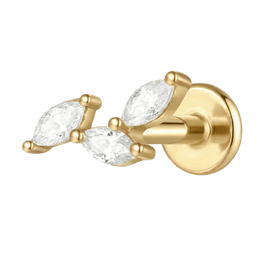 Labret decorativo de titanio - Tres hojas con circonita cúbica