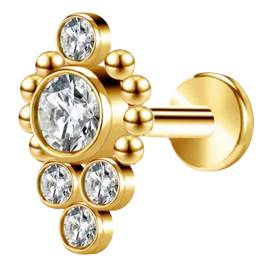 Labret decorativo de titanio - Cascada con circonitas cúbicas y bolas