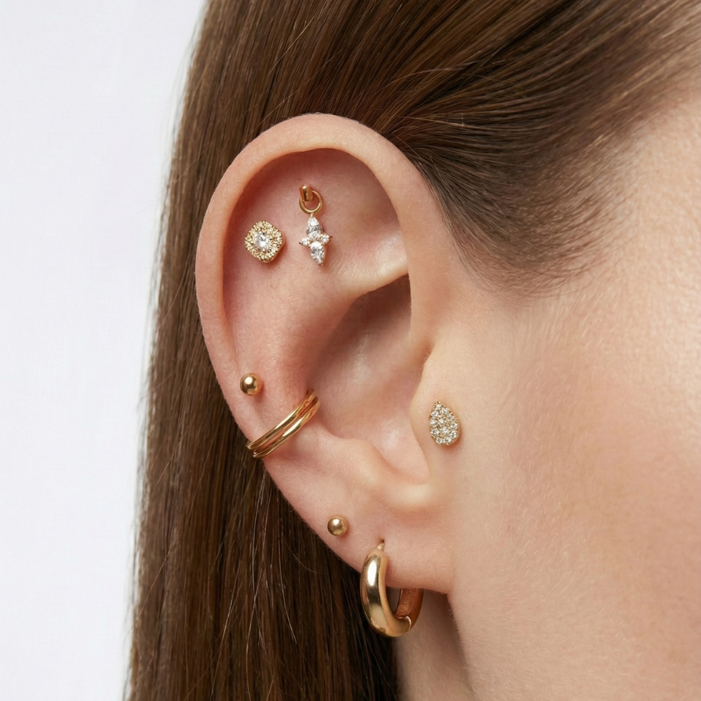 Titanium Decorative Labret - Rhombus with Pendant and Cubic Zirconia