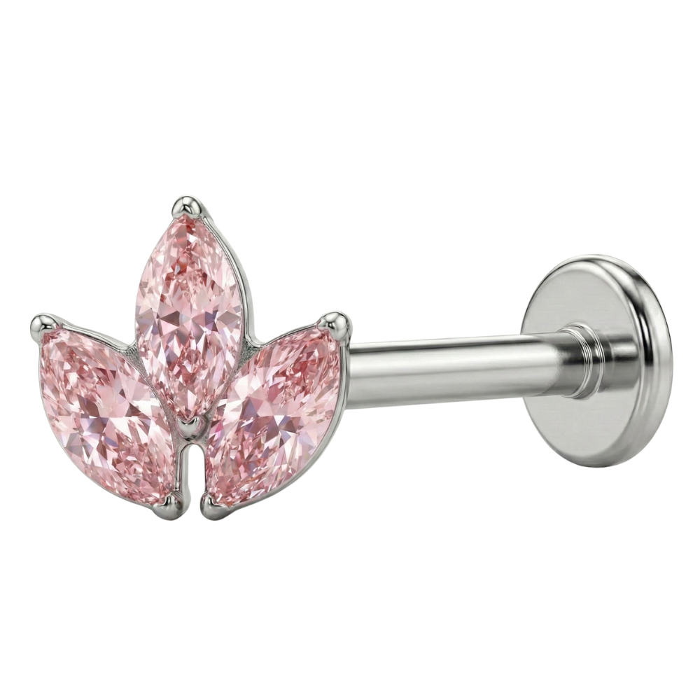 Labret decorativo de titanio - Tres hojas de circonita cúbica