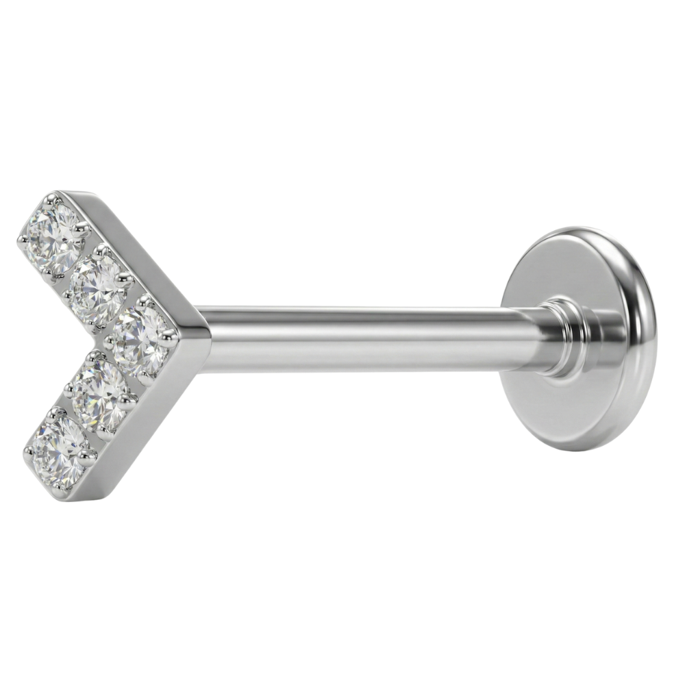 Titanium Decorative Labret - Letter V with Cubic Zirconia