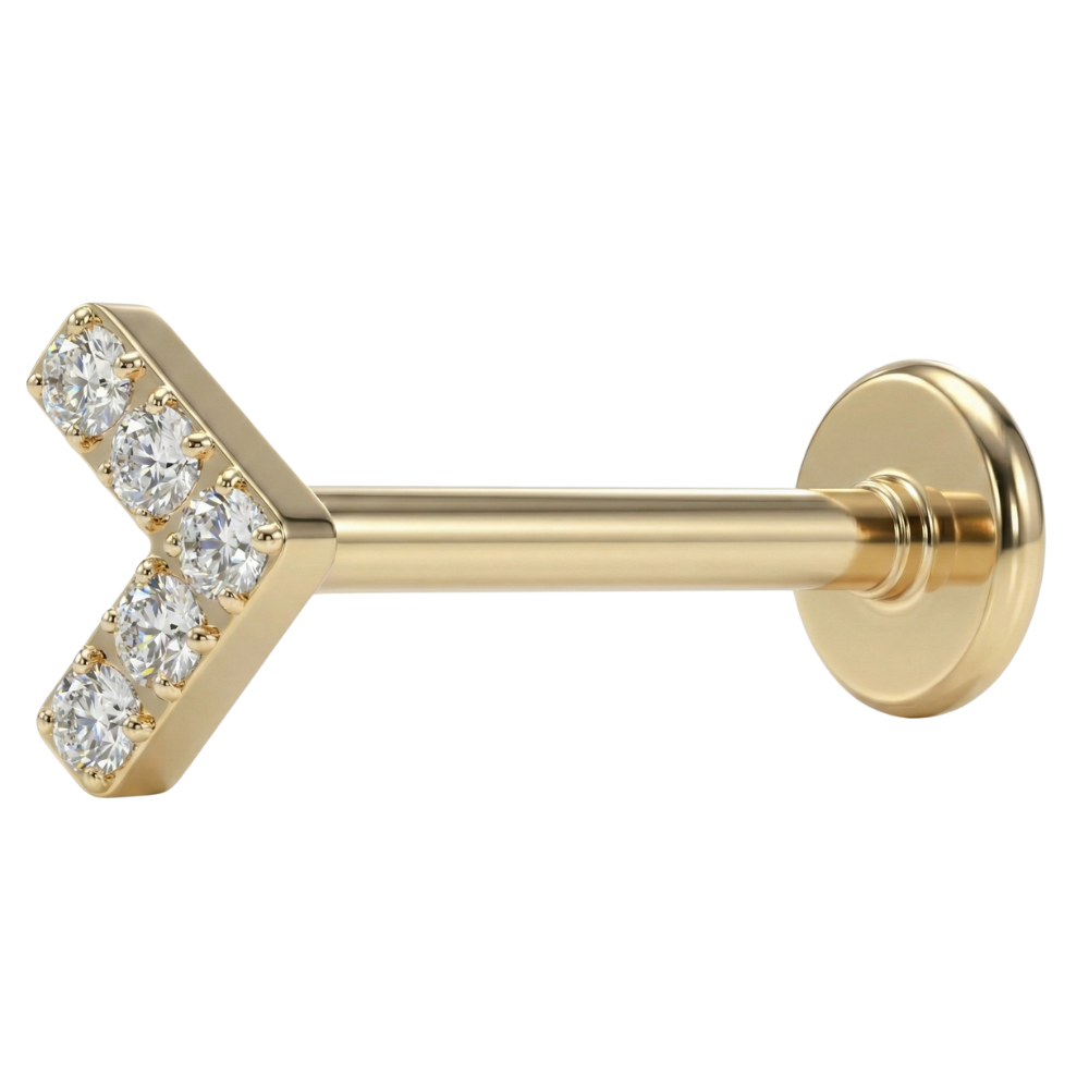 Titanium Decorative Labret - Letter V with Cubic Zirconia