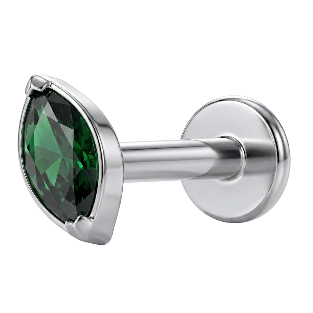 Labret decorativo de titanio - Ovalado con circonita cúbica