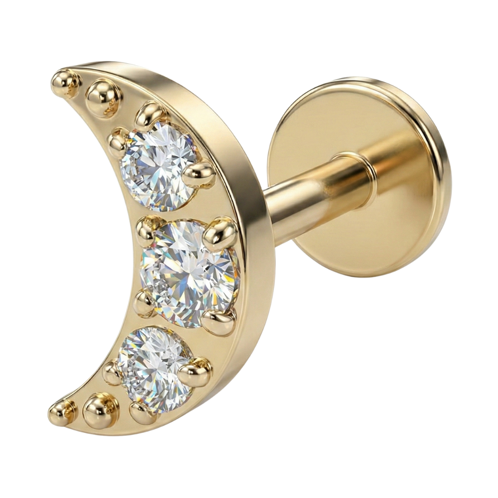 Titanium Decorative Labret - Crescent with Cubic Zirconia