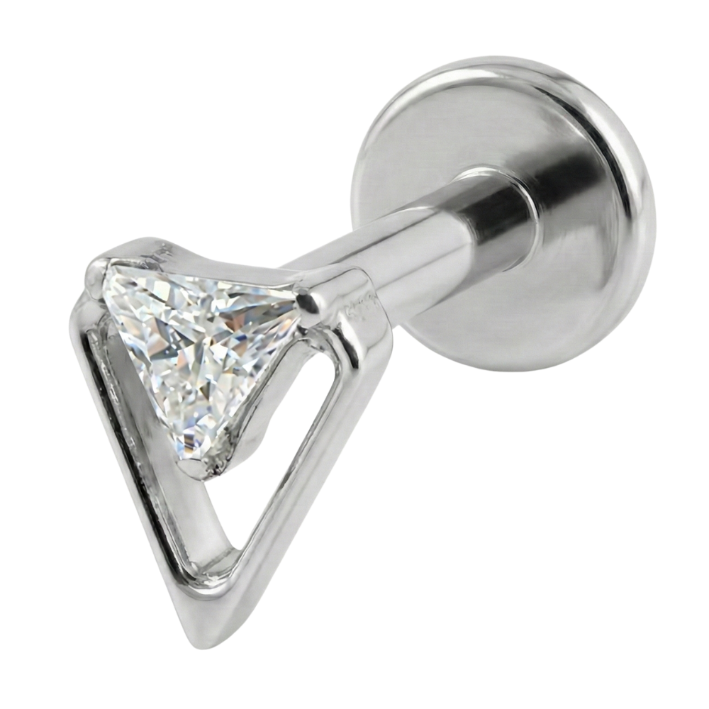 Titanium Decorative Labret - Triangle Within Triangle With Cubic Zirconia