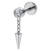 Titanium Decorative Labret - Cubic Zirconia with Chain and Spike