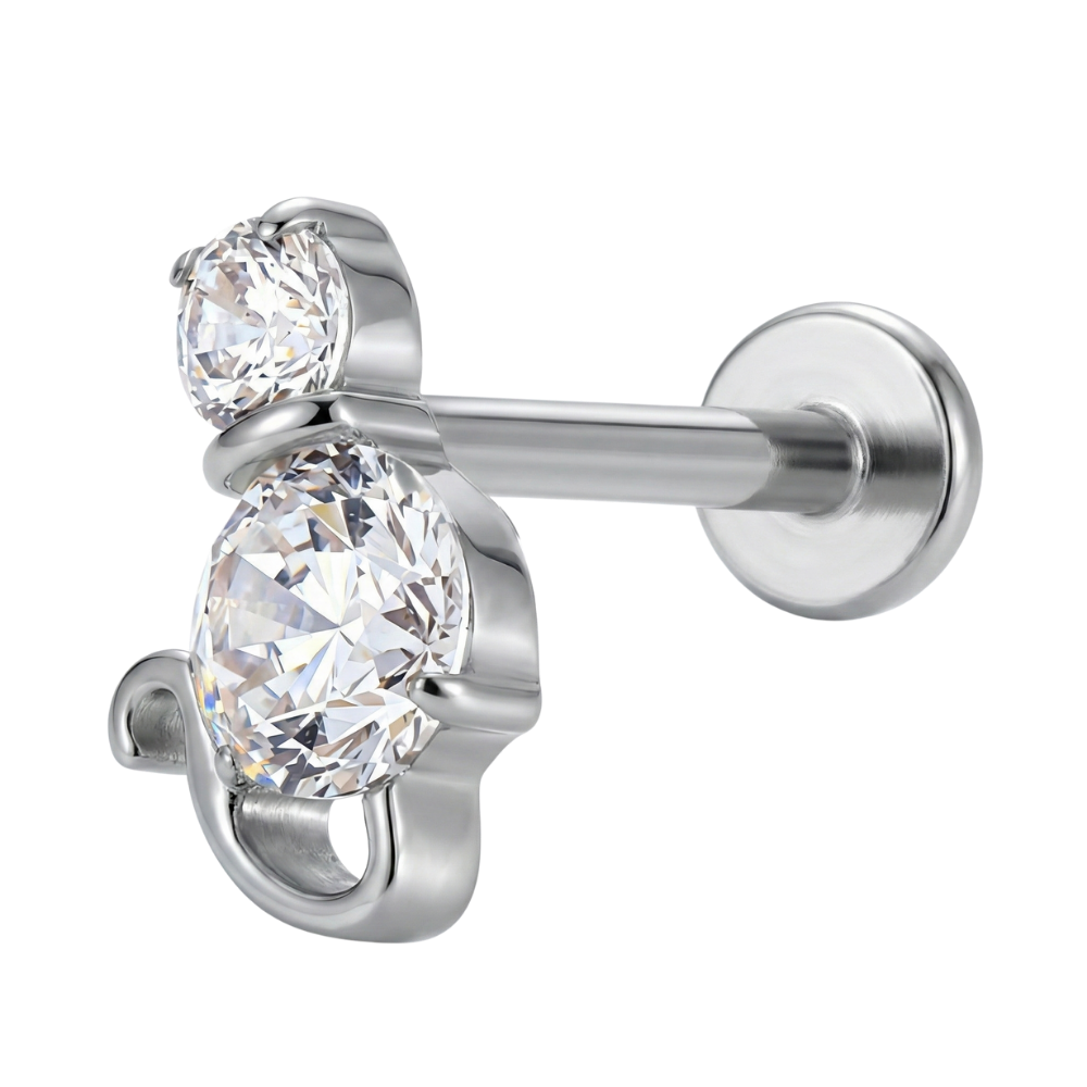 Labret decorativo de titanio - Gato con circonita cúbica