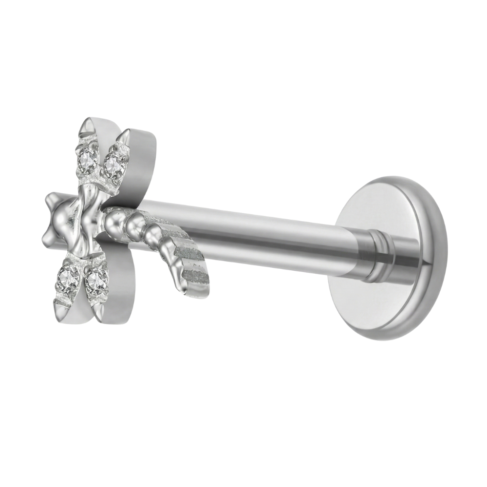 Labret decorativo de titanio - Libélula con circonita cúbica