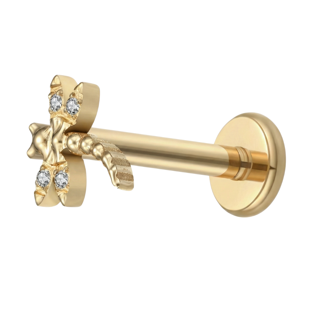 Labret decorativo de titanio - Libélula con circonita cúbica