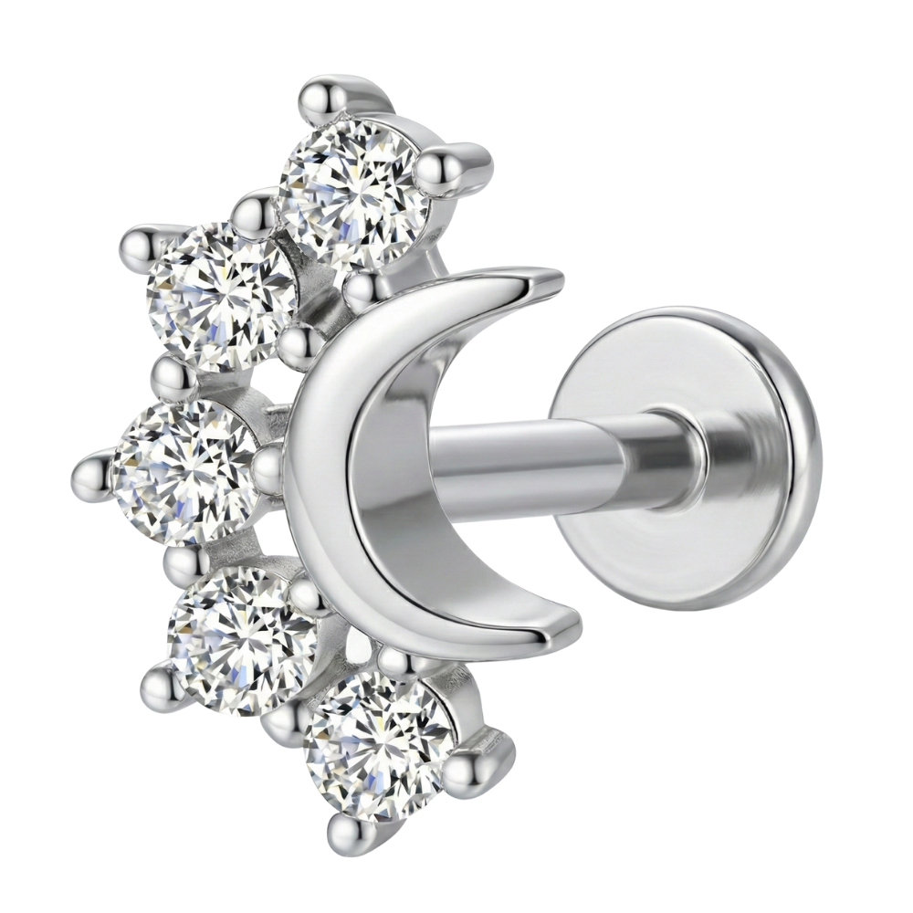 Titanium Decorative Labret - Radiant Crescent with Cubic Zirconia