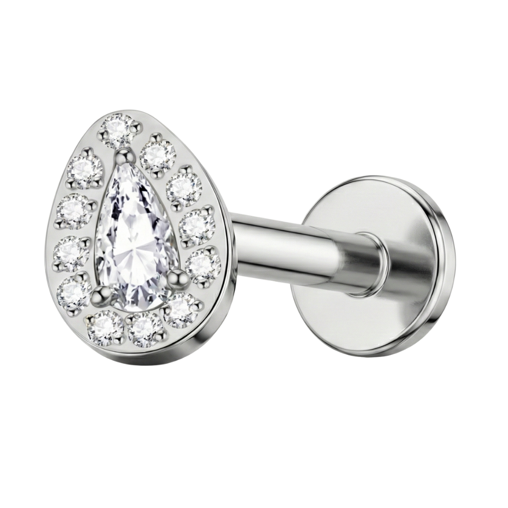 Titanium Decorative Labret - Drop with Cubic Zirconia