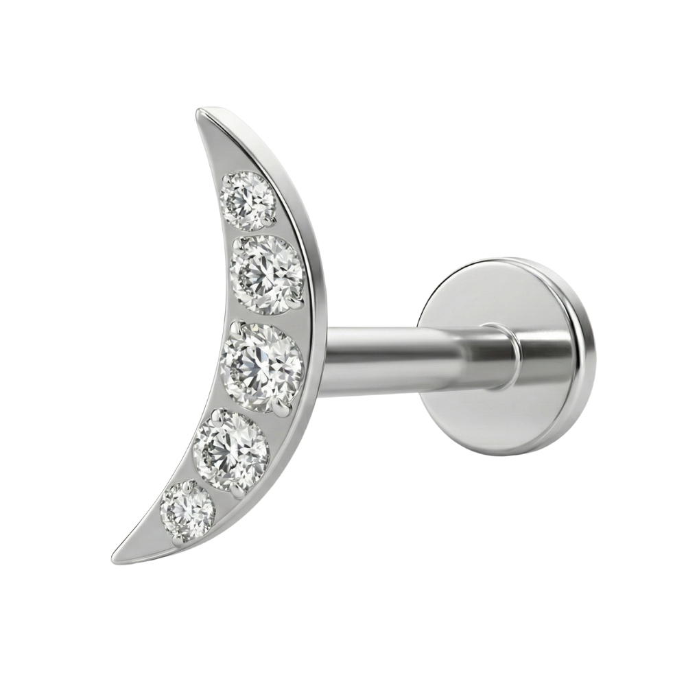 Labret decorativo de titanio - Arco de luna con circonita cúbica