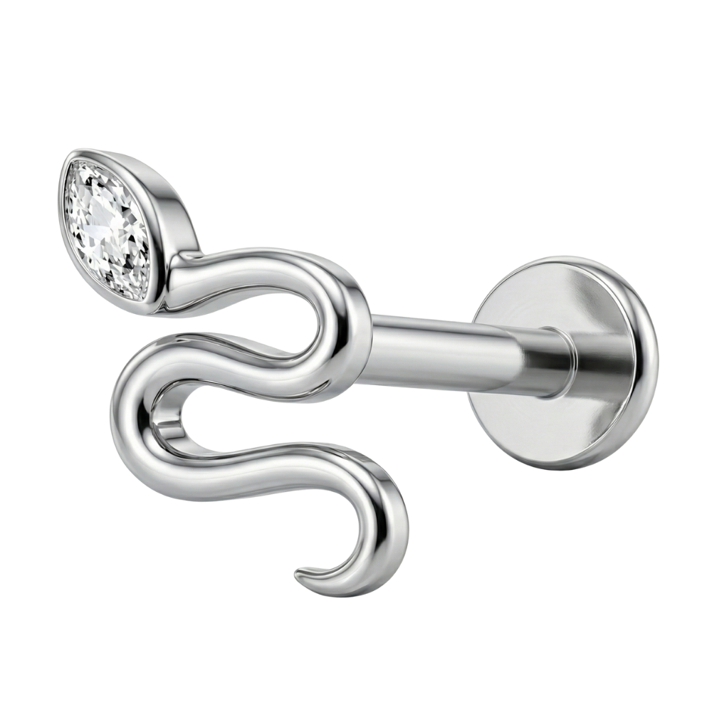 Titanium Decorative Labret - Snake with Cubic Zirconia