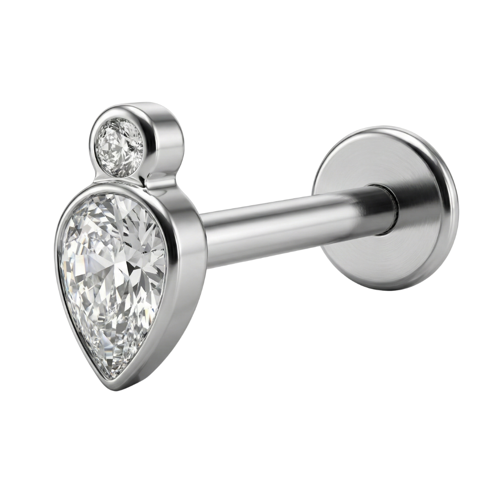 Titanium Decorative Labret - Teardrop Shape with Cubic Zirconia Eye