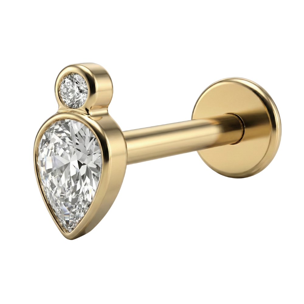 Titanium Decorative Labret - Teardrop Shape with Cubic Zirconia Eye