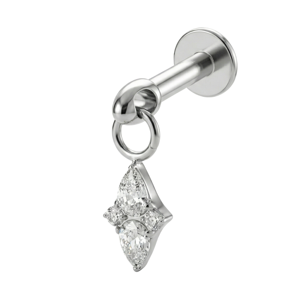 Titanium Decorative Labret - Rhombus with Pendant and Cubic Zirconia
