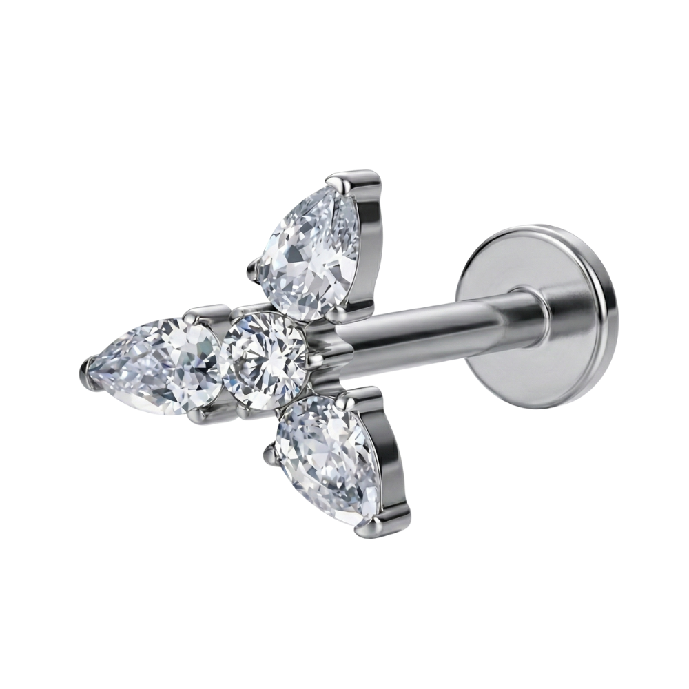 Labret decorativo de titanio - Hojas con circonitas cúbicas