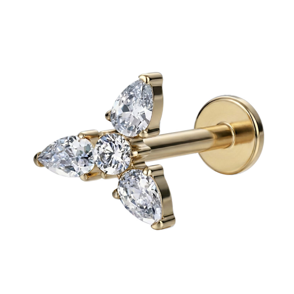 Labret decorativo de titanio - Hojas con circonitas cúbicas