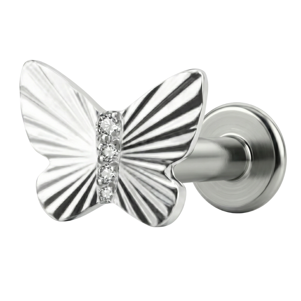 Titanium Decorative Labret - Structured Butterfly with Cubic Zirconia
