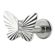 Titanium Decorative Labret - Structured Butterfly with Cubic Zirconia