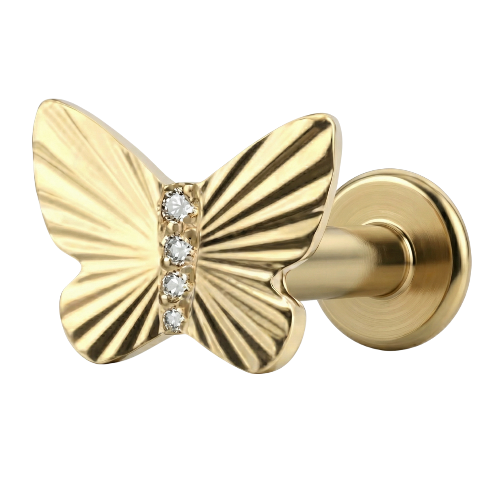 Titanium Decorative Labret - Structured Butterfly with Cubic Zirconia