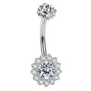 Titanium Navel Piercing - Cubic Zirconia Flower