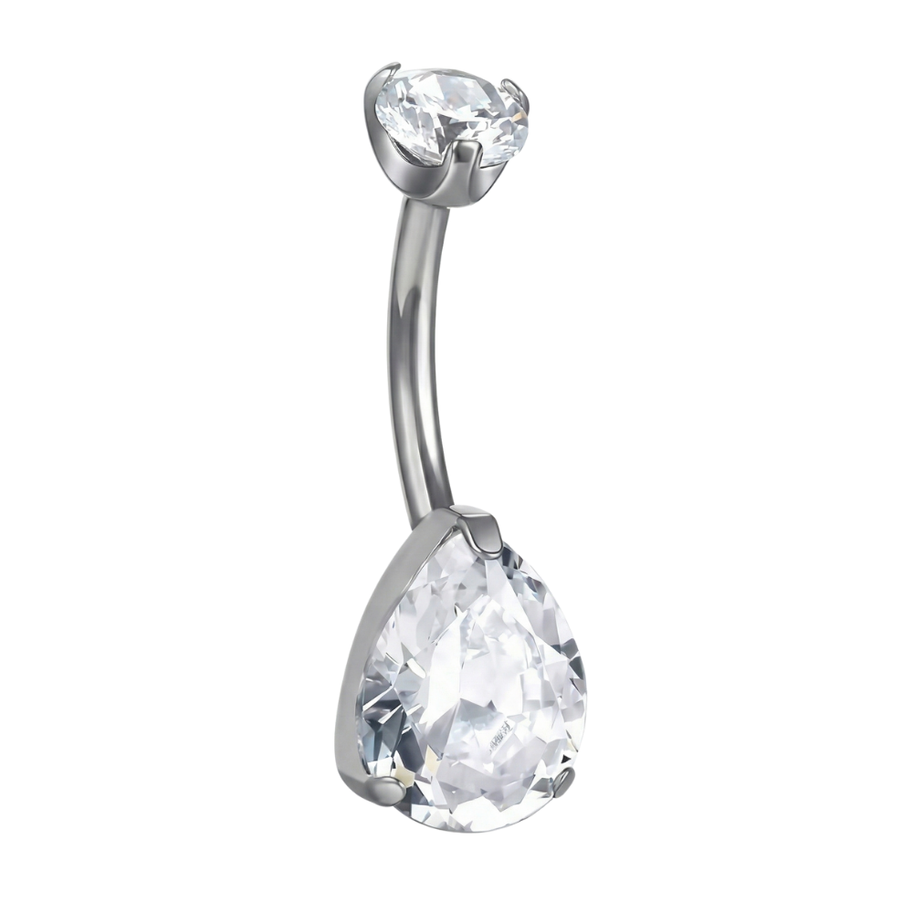 Titanium Belly Button Ring - Two Cubic Zirconias