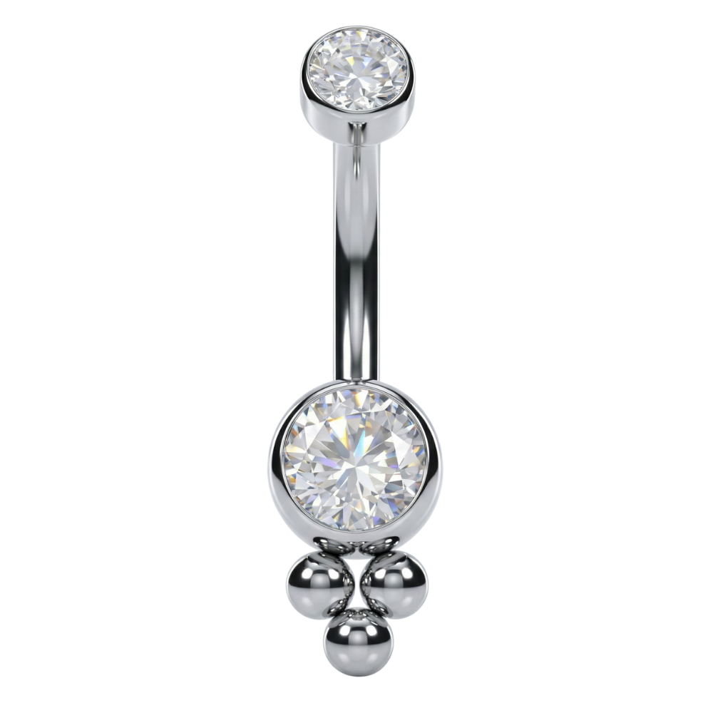 Titanium Belly Button Ring - With Cubic Zirconia and Balls