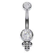 Titanium Belly Button Ring - With Cubic Zirconia and Balls