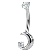 Titanium Navel Ring - Moon with Cubic Zirconia