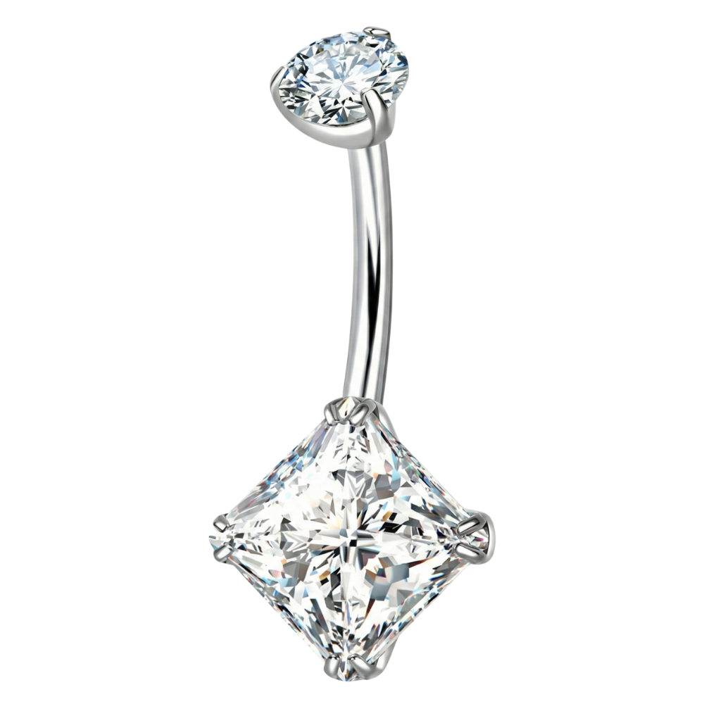 Titanium Navel Ring - Rectangular Cubic Zirconia