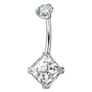 Titanium Navel Ring - Rectangular Cubic Zirconia