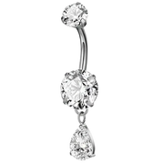 Titanium Navel Ring - Cubic Zirconia with Pendant
