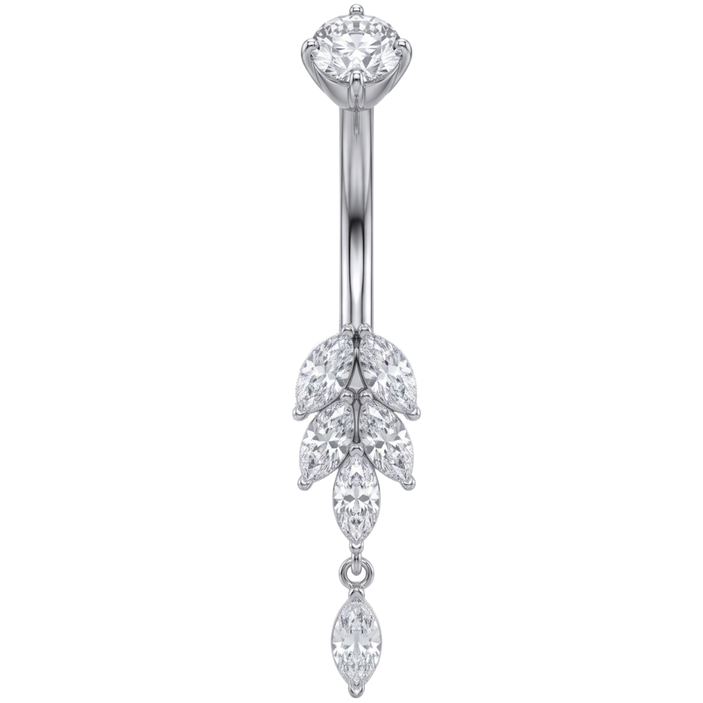 Anillo de Ombligo de Acero - Hoja con Colgante