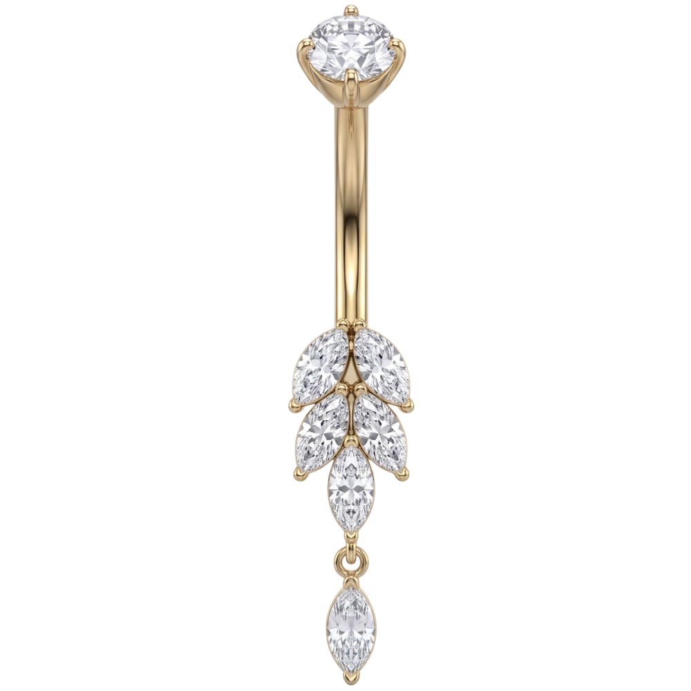 Anillo de Ombligo de Acero - Hoja con Colgante