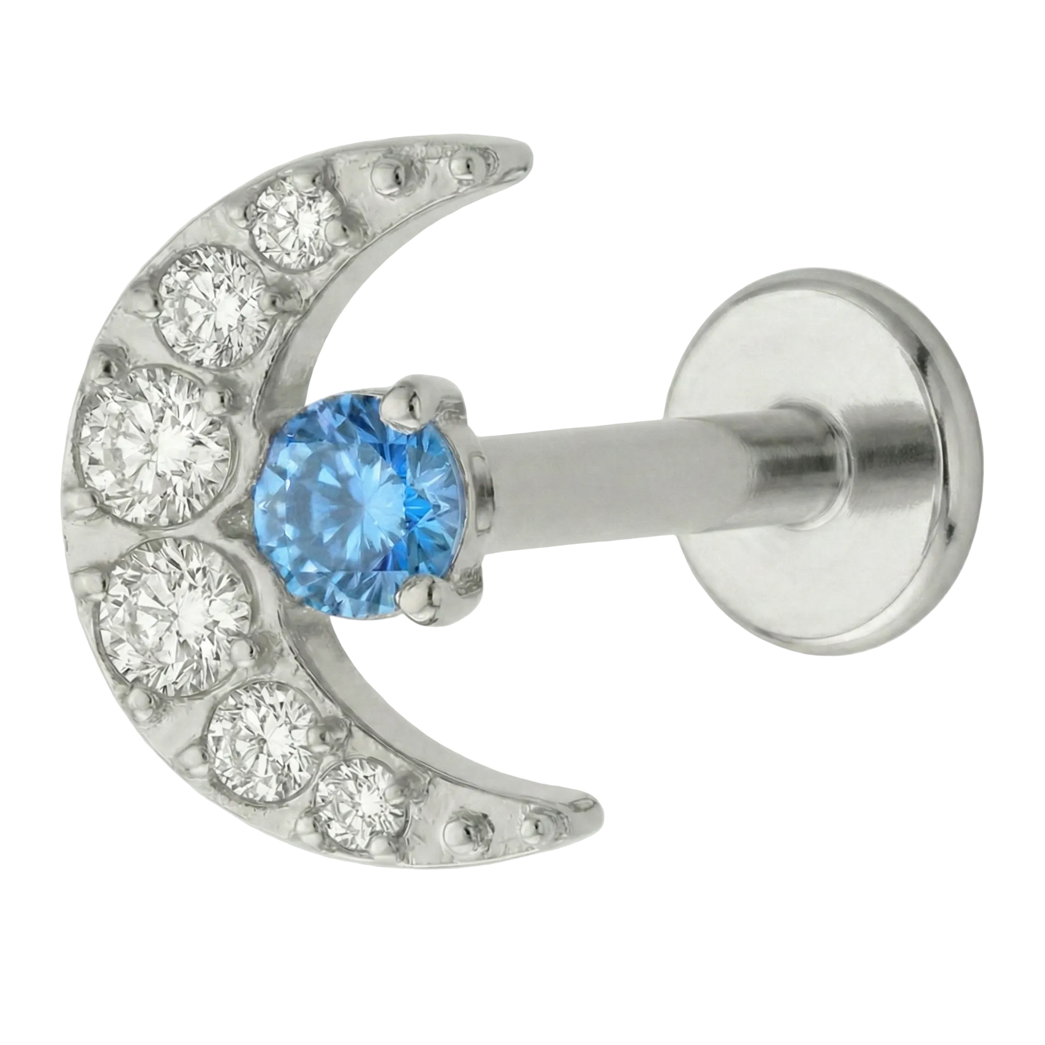 Labret decorativo de titanio - Luna con circonita cúbica