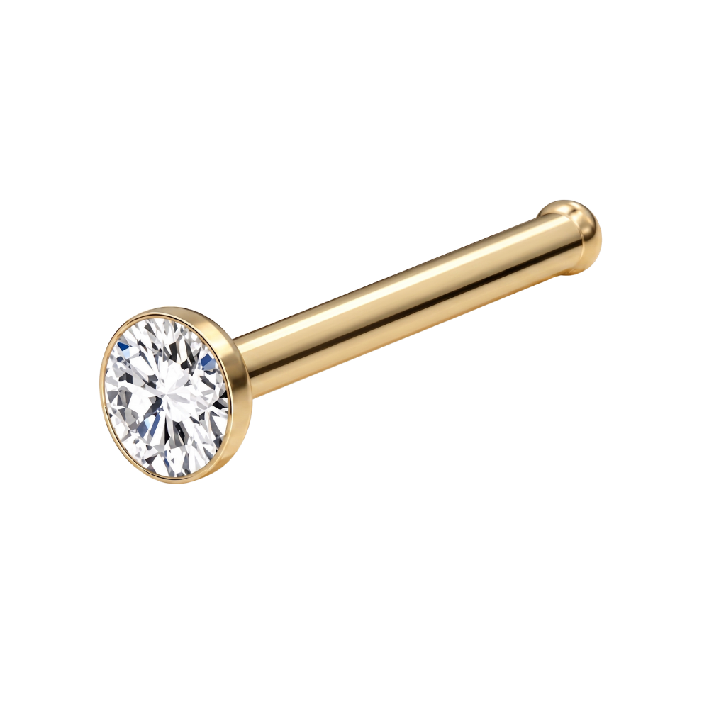 Anillo de nariz simple de titanio, circonita cúbica plana, oro