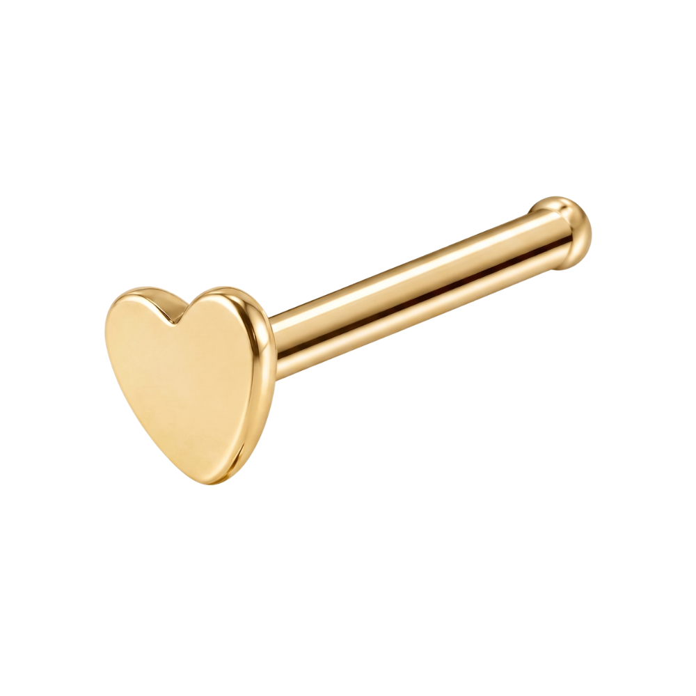 Simple Titanium Nose Ring Heart Gold