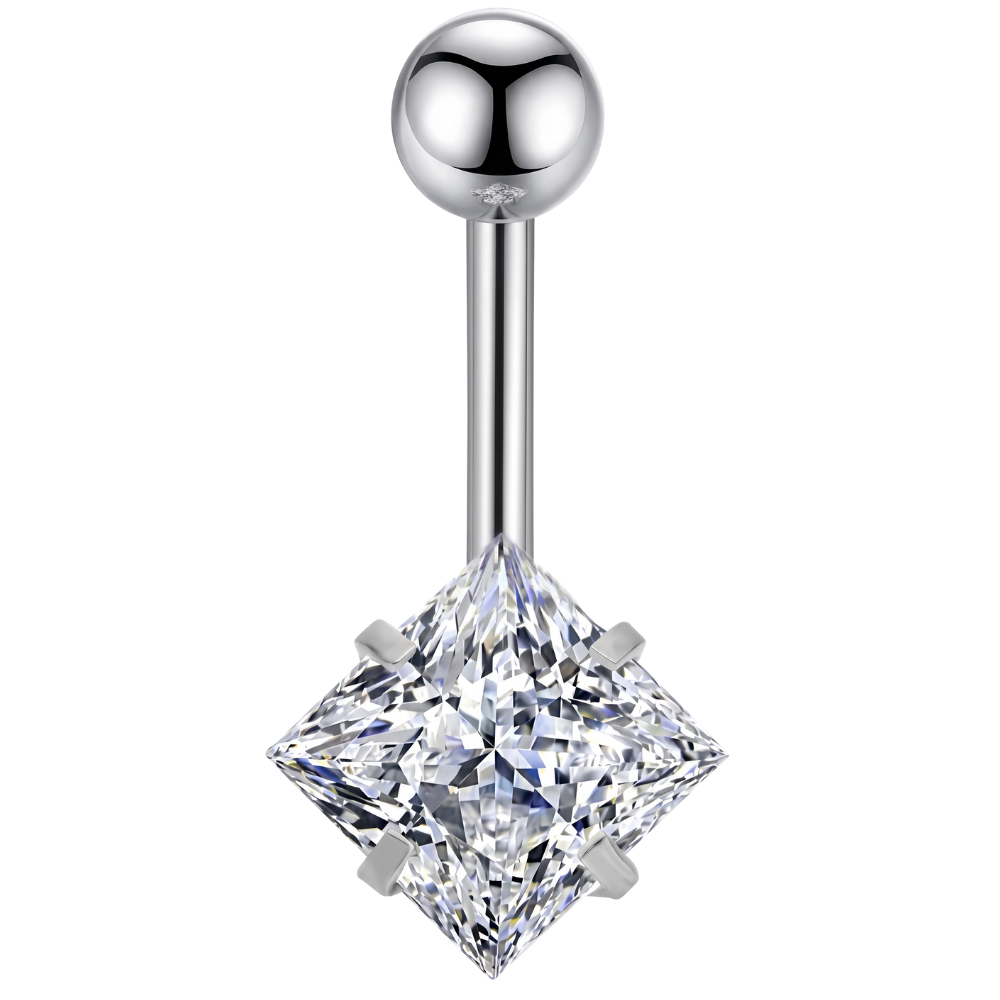 Steel Navel Piercing - Rectangular Cubic Zirconia