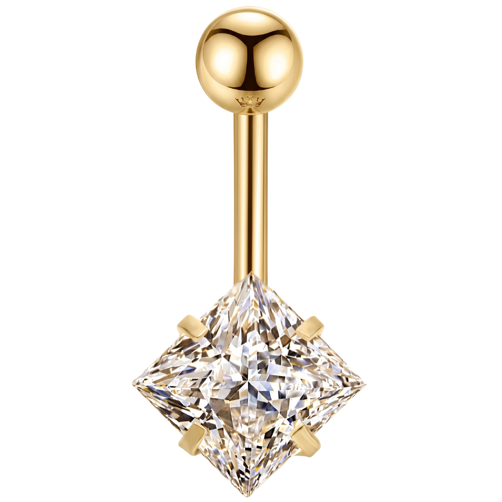 Steel Navel Piercing - Rectangular Cubic Zirconia